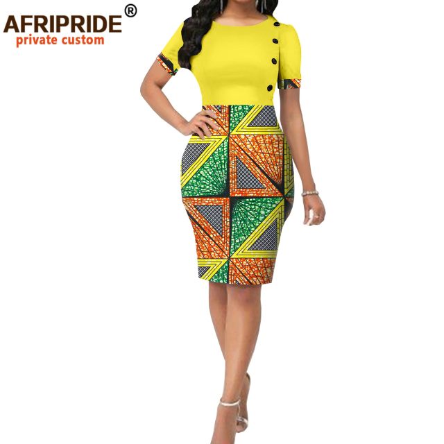 Women`s Bodycon Dress Short Sleeve O-neck Ankara Printed Casual Vintage Formal African Outfits